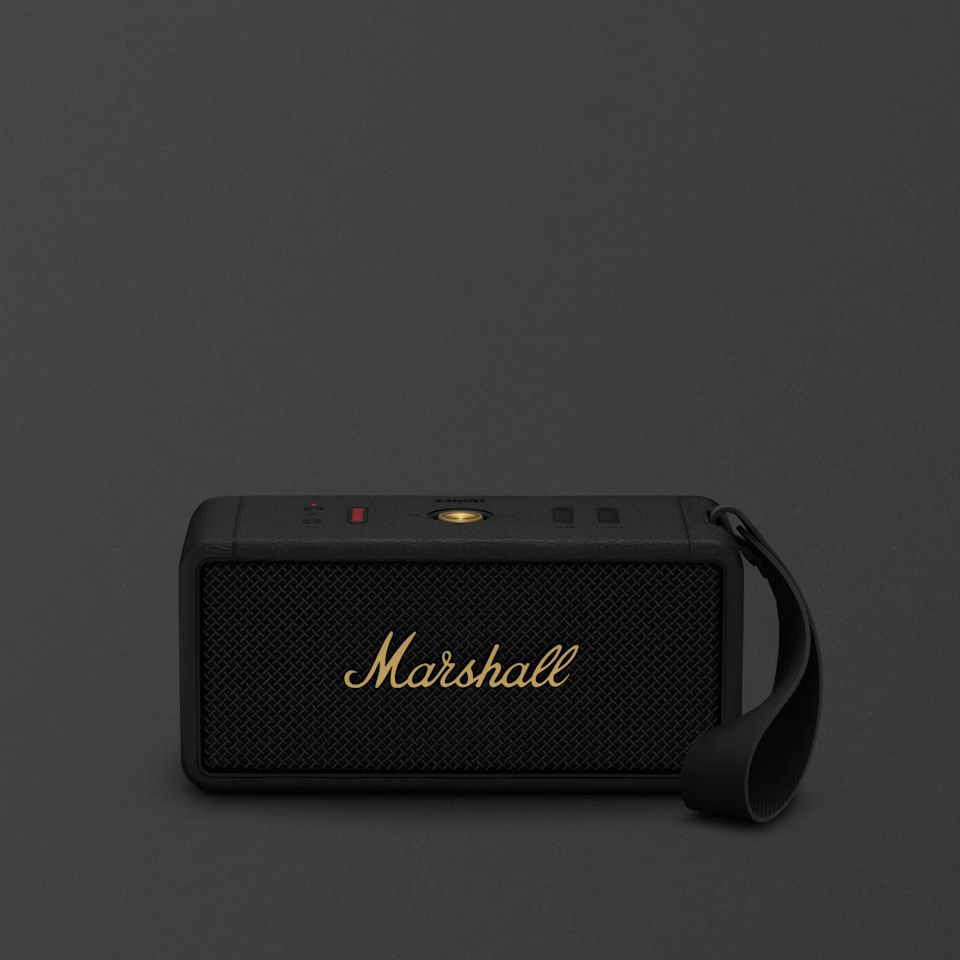 Marshall Middleton Kabelloser Tragbarer Bluetooth-Lautsprecher, üBer 20 Stunden Tragbare Spielzeit, Wasserfest IP67 – Schwarz Und Messing-image